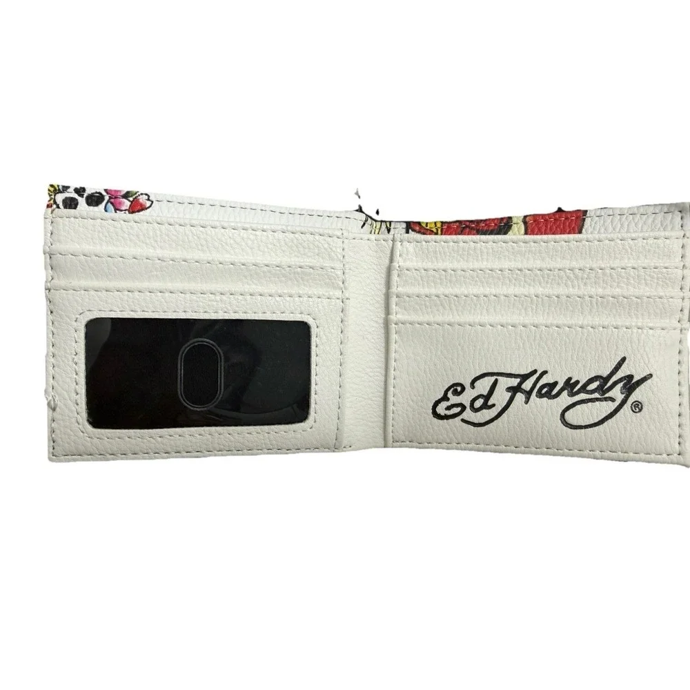 Ed Hardy Men Offwhite Wallet Bi-fold Valet Tray PU Leather My Love True Tattoo